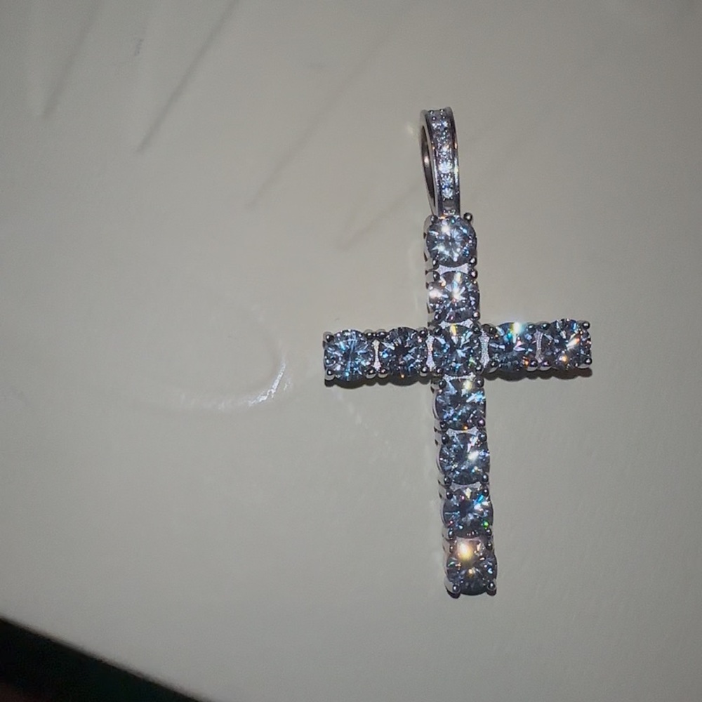 SS and Moissanite Diamond Cross